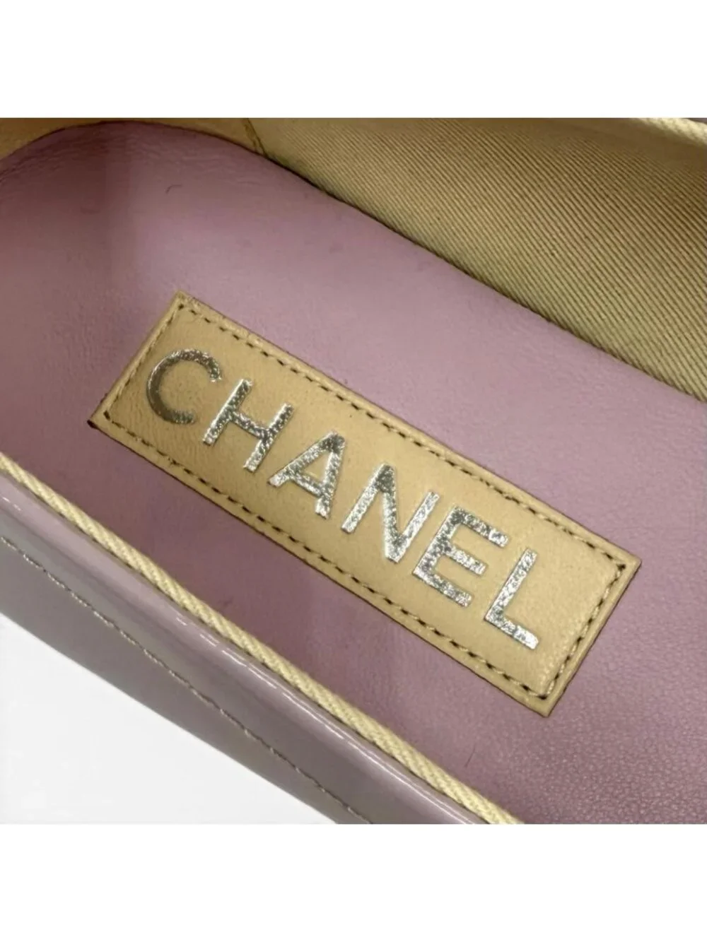 Chanel CC Logo Square Toe Patent Leather Loafers Purple